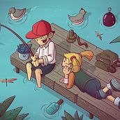 Hermanos en el lago Ein Projekt aus dem Bereich Design von Figuren, Digitale Illustration und Kinderillustration von Pintamones - 20.02.2020