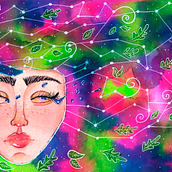 Mujer Galaxia y Flamenco astral. Projekt z dziedziny Trad, c, jna ilustracja i Malowanie akwarelą użytkownika Nayari Briceño Perez - 27.02.2020