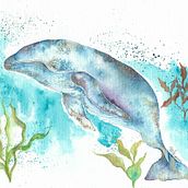 Whale. Watercolor Painting, Artistic Drawing, and Traditional illustration project by Milagros Valencia - 03.24.2020