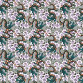 Flower and dragon pattern. Pattern Design project by Tatiana Roscani - 03.24.2020