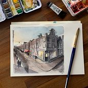 Evening in Amsterdam. Watercolor Painting project by Kelsey (Reckord) Hanson - 04.01.2020