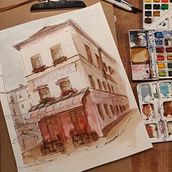 Le Consulat- Architectural Sketching with Watercolor and Ink course. Architecture project by paulagoldebeld - 04.01.2020
