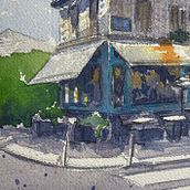 Chez Julien - My project in Architectural Sketching with Watercolor and Ink course. Drawing, and Watercolor Painting project by rezza - 04.02.2020