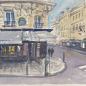 Cafe St Regis - Ile Saint Louis, Paris. Drawing, and Watercolor Painting project by rezza - 04.03.2020