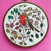 Ilustración de un petirrojo (Needle Painting) . Un proyecto de Bordado de Mel Medina - 12.08.2020
