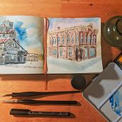 My project in Architectural Sketching with Watercolor and Ink course. Sketching, and Watercolor Painting project by Jisell Howe - 04.06.2020