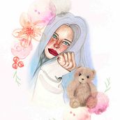 Girl with fluffy bear - my project in Illustrated Portrait in Watercolor course. Digital Painting, Traditional illustration, Painting, and Watercolor Painting project by Sunnie De Grow - 04.07.2020
