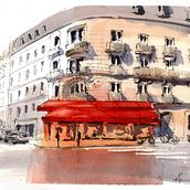 My project in Architectural Sketching with Watercolor and Ink course. Architecture project by Ron Heikes - 04.22.2020