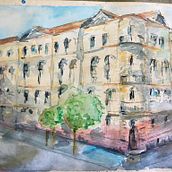 A house in Budapest - my first ever ink and watercolour. Watercolor Painting project by borbala.farago - 04.22.2020
