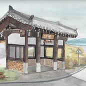 Acuarela KoreaBus station. Watercolor Painting project by jcotar - 04.28.2020