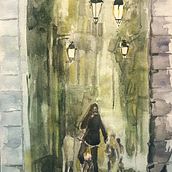 Urban landscape with lanterns . Artistic Drawing, Drawing, Pencil Drawing, and Watercolor Painting project by Vincenzo Gulina - 04.28.2020