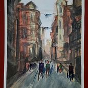 Disfrute mucho trabajando en esto, el disparador es una foto de la peatonal calle Córdoba en rosario que encontré en la red , no me convence mucho como quedaron las personas .. Watercolor Painting project by claudio6719 - 05.03.2020