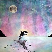 Mi Proyecto del curso: Paisaje con aurora boreal, luna llena y constelaciones. Un proyecto de Pintura a la acuarela de Raquel Soto Llácer - 10.05.2020