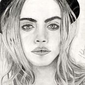 Cara Delevigne. Desenho, Desenho a lápis, Desenho de retrato, Desenho realista e Ilustração tradicional projeto de Juan Carlos Gómez - 06.05.2020