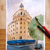 Mi Proyecto del curso: Dibujo arquitectónico con acuarela y tinta. Watercolor Painting project by Matias Santiago Godoy - 05.16.2020