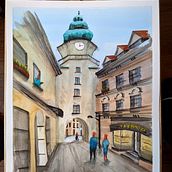 Michael's Gate - Bratislava. Architecture, and Watercolor Painting project by mimi.edwards.11 - 05.17.2020