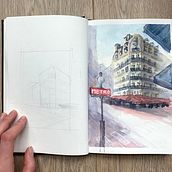 My project in Architectural Sketching with Watercolor and Ink course. Architectural Illustration, Sketching, and Watercolor Painting project by Corinne Steyn - 05.17.2020