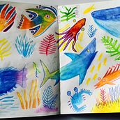 Imaginario de un océano. Un proyecto de Concept Art, Creatividad, Creatividad con niños, Dibujo, Dibujo artístico, Diseño, Diseño para Redes Sociales, Ilustración tradicional, Ilustración con tinta, Ilustración infantil, Instagram y Pintura a la acuarela de Osmar Pineda Islas - 27.05.2020