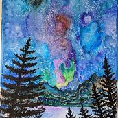 Long exposure photo of the Milky Way over Yellowstone National Park. Watercolor Painting project by Andra Dinu - 06.04.2020
