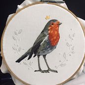 Needle painting robin. Embroider project by Maria E Arteaga Nieto - 06.06.2020