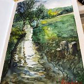 River Reflections. Painting, Traditional illustration, Sketchbook, Sketching, and Watercolor Painting project by Rene Enriquez - 06.07.2020