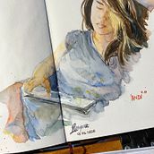 My Daughter With Her iPad. Traditional illustration, Painting, Sketchbook, Sketching, and Watercolor Painting project by Rene Enriquez - 06.07.2020