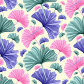 Sweet Ginko Pattern. Botanical Illustration, and Design project by Isis Escobar Salcedo - 06.11.2020