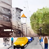 Mi primer paisaje urbano en acuarela. Un proyecto de Dibujo, Dibujo artístico y Pintura a la acuarela de Paula - 16.06.2020