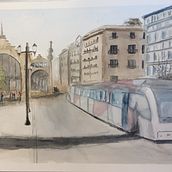 Mercado Central y tranvía. Zaragoza (España). Un proyecto de Ilustración arquitectónica de Isabel Arranz - 20.06.2020