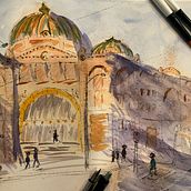 My project in Architectural Sketching with Watercolor and Ink course. Een project van Aquarelschilderen van Rosine Matthews - 20.06.2020