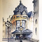 Hotel en Paris - inspirada por "Architectural Sketching with Watercolor and Ink course". Ilustração arquitetônica, e Pintura em aquarela projeto de Cristina Martínez Ponce - 22.06.2020