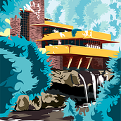 Casa de la Cascada - Frank Lloyd Wright . Arsitektur, Arsitektur Digital, Ilustrasi tradisional, Ilustrasi Arsitektur, Dan Lukisan Digital proyek oleh Facundo Garcia - 06.25.2020