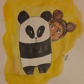 Girl & Panda. Pencil Drawing, and Watercolor Painting project by Mikael Queiroz - 07.16.2020