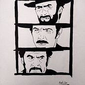 Clásicos del Spaghetti Western:"El bueno, el feo y el malo". Traditional illustration & Ink Illustration project by Sergio Montoya Méndez - 06.29.2020