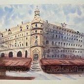 My project in Architectural Sketching with Watercolor and Ink course. Architectural Illustration, Architecture, Artistic Drawing, Creativit, Traditional illustration, Painting, Sketching, and Watercolor Painting project by Line Bourgeois (Bline) - 07.11.2020