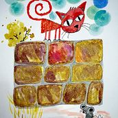 gato cantando en la noche. Children's Illustration, Traditional illustration, and Watercolor Painting project by Fredy Polo - 06.30.2020