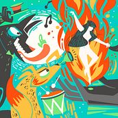 Night of the Dancing Flame: Ilustración vectorial con sello surrealista. Projekt z dziedziny Ilustracja c i frowa użytkownika Male Cuellar - 03.07.2020