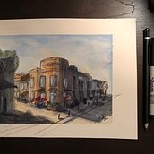 My project in Architectural Sketching with Watercolor and Ink course. Projekt z dziedziny  R i sunek architektoniczn użytkownika Esther Franco-Gray - 04.07.2020