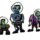 Los 3 zombies espaciales. Traditional illustration project by scrack12321 - 07.14.2020