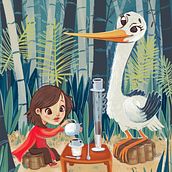 Inspiration from the fox and the stork Fable. Traditional illustration project by Thieullent Stephanie - 07.20.2020