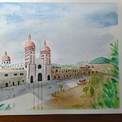 Acuarela arquitectónica, Iglesia de un Pueblo llamado Samaná en Colombia.. Sketching, Drawing, Watercolor Painting, Architectural Illustration, Sketchbook & Ink Illustration project by davidkinesia - 07.22.2020