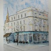 My project : A London pub.. Ink Illustration, and Watercolor Painting project by sue hawthorn - 07.28.2020