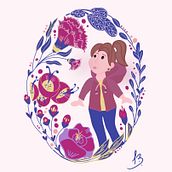 Meu projeto do curso: Retrato ilustrado com elementos botânicos. Traditional illustration, and Botanical Illustration project by br_stbk - 07.27.2020