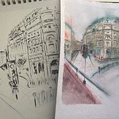 My project in Architectural Sketching with Watercolor and Ink course. Architectural Illustration, Ink Illustration, Sketching, and Watercolor Painting project by vivian - 08.04.2020