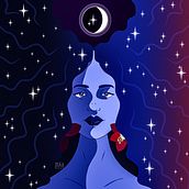 Lua Minguante - Arte Final. Artistic Drawing, Portrait Drawing, Digital Drawing, and Digital Illustration project by Ju Bragança - 08.05.2020