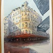 Mi Proyecto del curso: Dibujo arquitectónico con acuarela y tinta. Watercolor Painting project by Jennifer - 08.16.2020