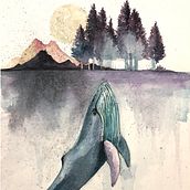 Watercolor Painting - The whale Below City. Un proyecto de Pintura a la acuarela de Cathy Yong - 10.03.2020