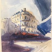 My project in Architectural Sketching with Watercolor and Ink course. Interior Design project by Mengdie Zhou - 08.28.2020
