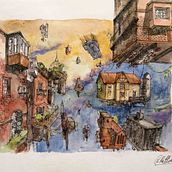 My floating city. Architectural Illustration, Traditional illustration, and Watercolor Painting project by Andres Matthiess - 09.04.2020