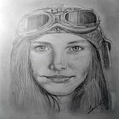 La aviadora. Desenho, Desenho a lápis, Desenho artístico, Desenho de retrato, e Desenho realista projeto de Luis Garcia - 22.08.2020